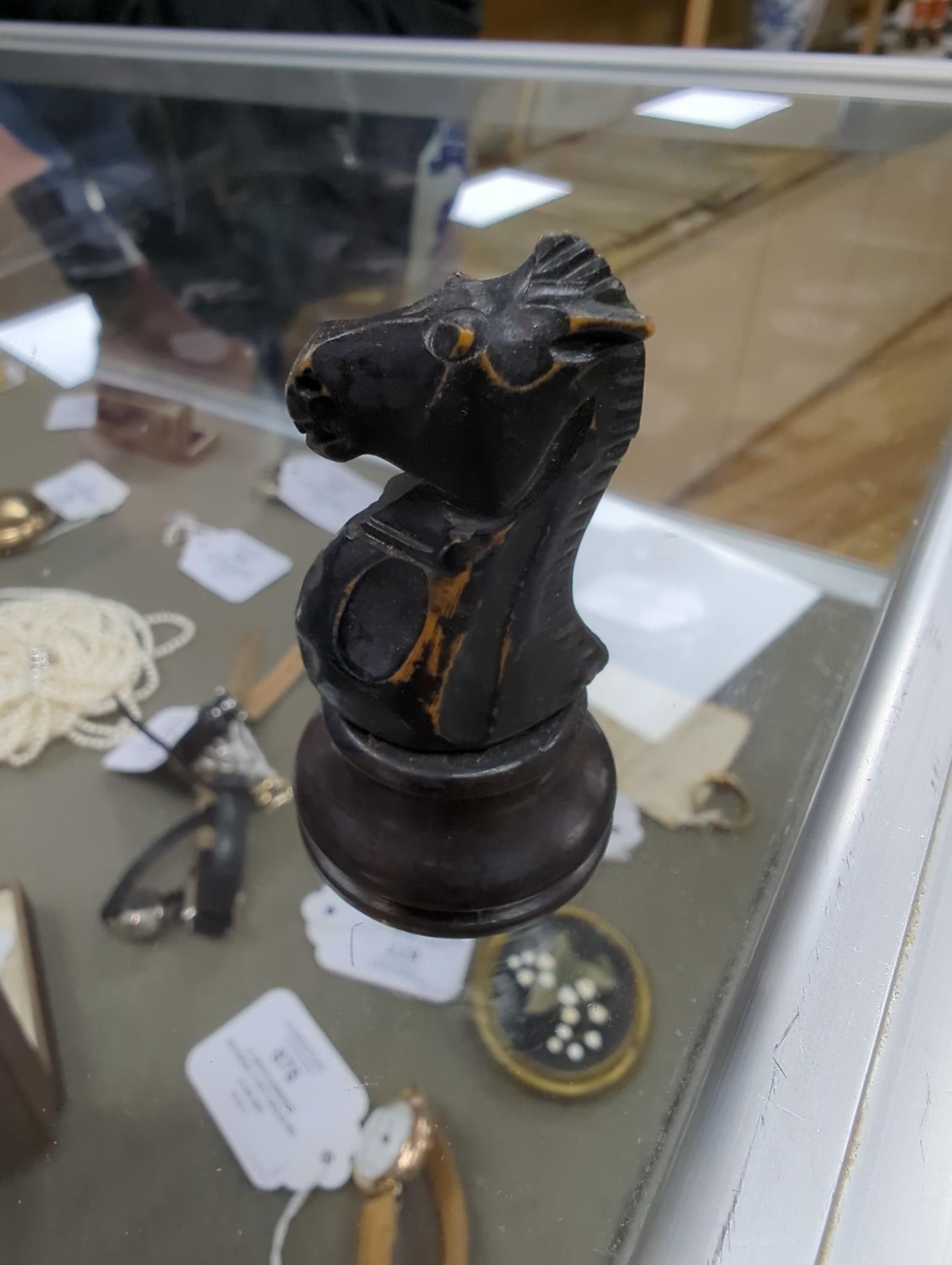 After Mene, a bronze greyhound, a Staunton-pattern chess set and a set of Victorian postal scales, bronze 22cms wide